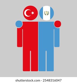 Ilustração plana de duas figuras humanas com bandeiras da Turquia e da Guatemala como cabeças. Design minimalista, fundo isolado.