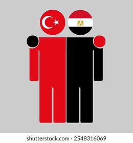 Flat illustration of two human figures with Turkey and Egypt flags as heads. Minimalistic design, isolated background.