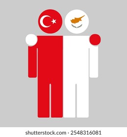 Flat illustration of two human figures with Turkey and Cyprus flags as heads. Minimalistic design, isolated background.