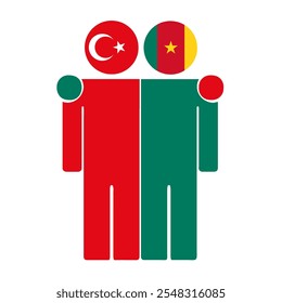 Ilustração plana de duas figuras humanas com bandeiras da Turquia e dos Camarões como cabeças. Design minimalista, fundo isolado.