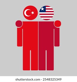 Flat illustration of two human figures with Turkey and Liberia flags as heads. Minimalistic design, isolated background.