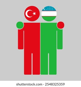 Ilustração plana de duas figuras humanas com bandeiras da Turquia e do Uzbequistão como cabeças. Design minimalista, fundo isolado.