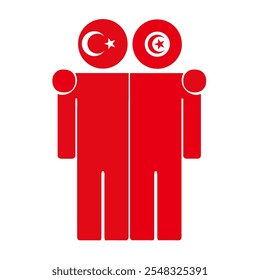 Flat illustration of two human figures with Turkey and Tunisia flags as heads. Minimalistic design, isolated background.