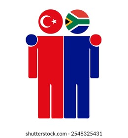 Flat illustration of two human figures with Turkey and South Africa flags as heads. Minimalistic design, isolated background.