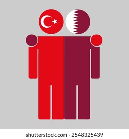 Flat illustration of two human figures with Turkey and Qatar flags as heads. Minimalistic design, isolated background.