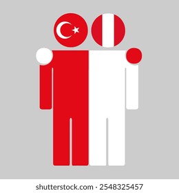 Flat illustration of two human figures with Turkey and Peru flags as heads. Minimalistic design, isolated background.