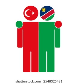 Flat illustration of two human figures with Turkey and Namibia flags as heads. Minimalistic design, isolated background.