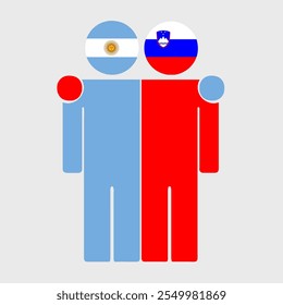 Flat illustration of two human figures with Argentina and Slovenia flags as heads. Minimalistic design, isolated background.