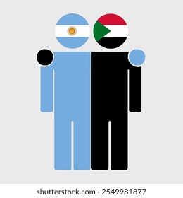 Flat illustration of two human figures with Argentina and Sudan flags as heads. Minimalistic design, isolated background.