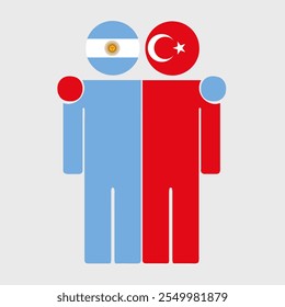 Flat illustration of two human figures with Argentina and Turkey flags as heads. Minimalistic design, isolated background.