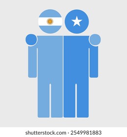 Flat illustration of two human figures with Argentina and Somalia flags as heads. Minimalistic design, isolated background.