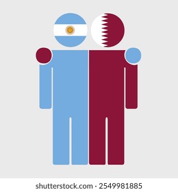 Flat illustration of two human figures with Argentina and Qatar flags as heads. Minimalistic design, isolated background.