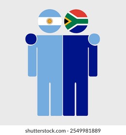 Flat illustration of two human figures with Argentina and South Africa flags as heads. Minimalistic design, isolated background.