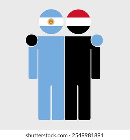 Flat illustration of two human figures with Argentina and Yemen flags as heads. Minimalistic design, isolated background.