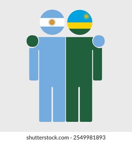 Flat illustration of two human figures with Argentina and Rwanda flags as heads. Minimalistic design, isolated background.