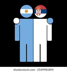 Flat illustration of two human figures with Argentina and Serbia flags as heads. Minimalistic design, isolated background.