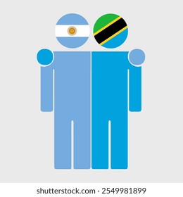 Flat illustration of two human figures with Argentina and Tanzania flags as heads. Minimalistic design, isolated background.