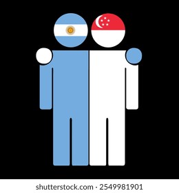 Flat illustration of two human figures with Argentina and Singapore flags as heads. Minimalistic design, isolated background.