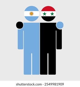 Flat illustration of two human figures with Argentina and Syria flags as heads. Minimalistic design, isolated background.