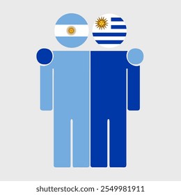 Ilustración plana de dos figuras humanas con banderas de Argentina y Uruguay como cabezas. Diseño minimalista, fondo aislado.