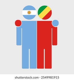 Flat illustration of two human figures with Argentina and Republic of the Congo flags as heads. Minimalistic design, isolated background.