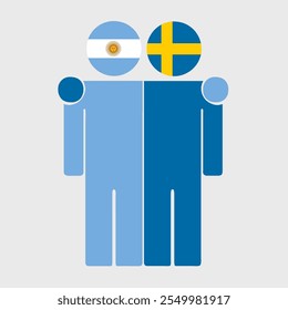 Flat illustration of two human figures with Argentina and Sweden flags as heads. Minimalistic design, isolated background.