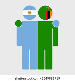 Flat illustration of two human figures with Argentina and Zambia flags as heads. Minimalistic design, isolated background.