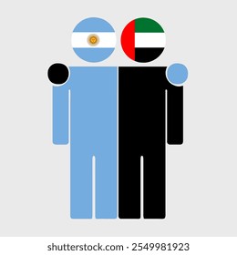 Flat illustration of two human figures with Argentina and UAE flags as heads. Minimalistic design, isolated background.