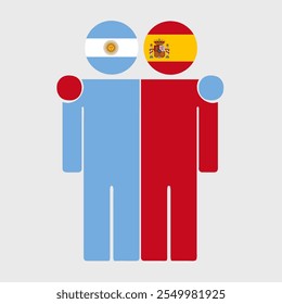 Flat illustration of two human figures with Argentina and Spain flags as heads. Minimalistic design, isolated background.