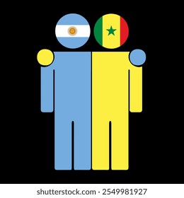 Flat illustration of two human figures with Argentina and Senegal flags as heads. Minimalistic design, isolated background.