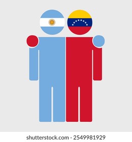 Flat illustration of two human figures with Argentina and Venezuela flags as heads. Minimalistic design, isolated background.