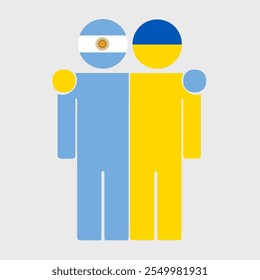 Flat illustration of two human figures with Argentina and Ukraine flags as heads. Minimalistic design, isolated background.