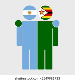 Flat illustration of two human figures with Argentina and Zimbabwe flags as heads. Minimalistic design, isolated background.