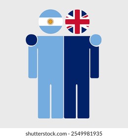 Flat illustration of two human figures with Argentina and UK flags as heads. Minimalistic design, isolated background.