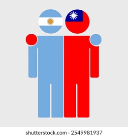 Flat illustration of two human figures with Argentina and Taiwan flags as heads. Minimalistic design, isolated background.