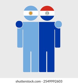 Flat illustration of two human figures with Argentina and Paraguay flags as heads. Minimalistic design, isolated background.