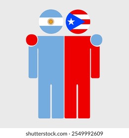 Flat illustration of two human figures with Argentina and Puerto Rico flags as heads. Minimalistic design, isolated background.