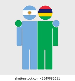 Flat illustration of two human figures with Argentina and Mauritius flags as heads. Minimalistic design, isolated background.