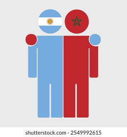 Flat illustration of two human figures with Argentina and Morocco flags as heads. Minimalistic design, isolated background.