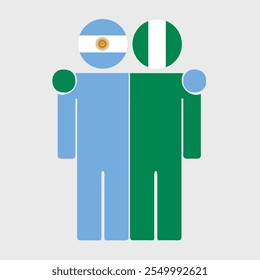 Flat illustration of two human figures with Argentina and Nigeria flags as heads. Minimalistic design, isolated background.