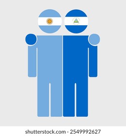 Flat illustration of two human figures with Argentina and Nicaragua flags as heads. Minimalistic design, isolated background.