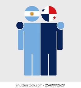 Flat illustration of two human figures with Argentina and Panama flags as heads. Minimalistic design, isolated background.