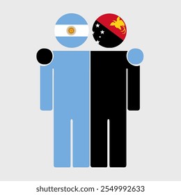 Flat illustration of two human figures with Argentina and Papua New Guinea flags as heads. Minimalistic design, isolated background.