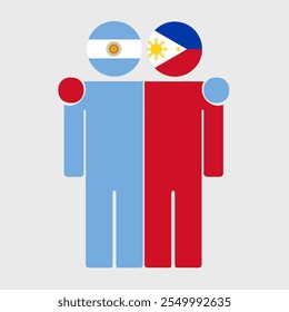 Flat illustration of two human figures with Argentina and Philippines flags as heads. Minimalistic design, isolated background.