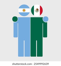 Flat illustration of two human figures with Argentina and Mexico flags as heads. Minimalistic design, isolated background.