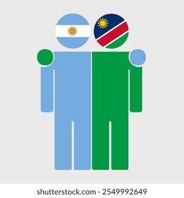 Ilustração plana de duas figuras humanas com bandeiras da Argentina e da Namíbia como cabeças. Design minimalista, fundo isolado.