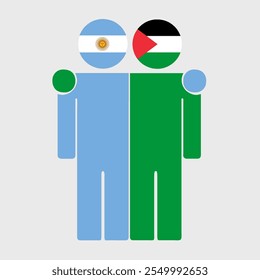 Flat illustration of two human figures with Argentina and Palestine flags as heads. Minimalistic design, isolated background.