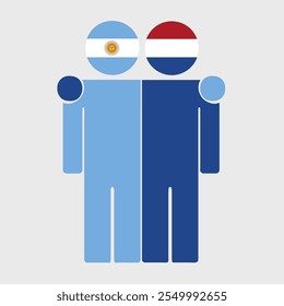 Flat illustration of two human figures with Argentina and Netherlands flags as heads. Minimalistic design, isolated background.