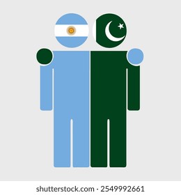 Ilustração plana de duas figuras humanas com bandeiras da Argentina e do Paquistão como cabeças. Design minimalista, fundo isolado.