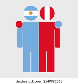 Flat illustration of two human figures with Argentina and Peru flags as heads. Minimalistic design, isolated background.